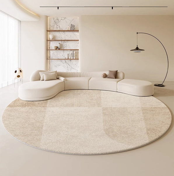 Modern Round Rugs under Coffee Table, Circular Rugs for Dining Table, Abstract Contemporary Rugs for Bedroom, Modern Cream Color Rugs for Living Room-Paintingforhome