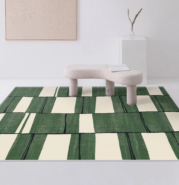 Contemporary Modern Rugs, Green Geometric Carpets, Abstract Modern Rugs for Living Room, Soft Modern Rugs under Dining Room Table-Paintingforhome