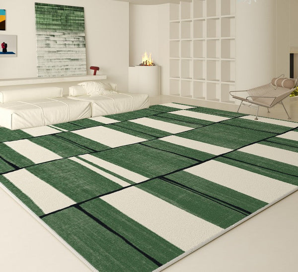 Contemporary Modern Rugs, Green Geometric Carpets, Abstract Modern Rugs for Living Room, Soft Modern Rugs under Dining Room Table-Paintingforhome