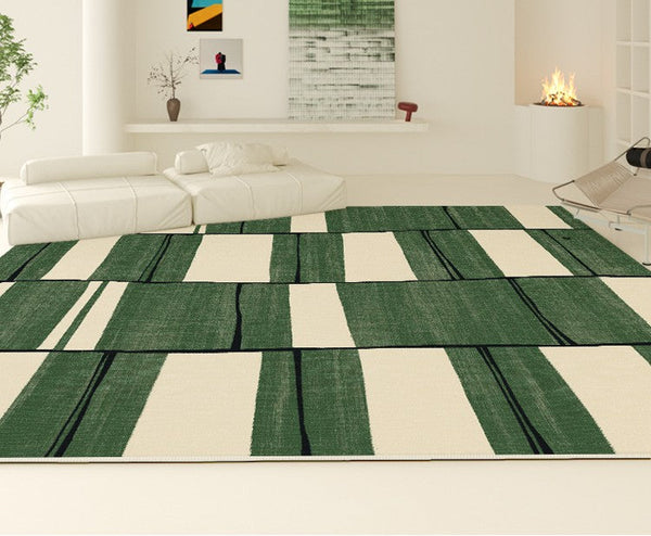 Soft Modern Rugs under Dining Room Table, Contemporary Modern Rugs, Green Geometric Carpets, Abstract Modern Rugs for Living Room-Paintingforhome