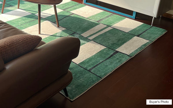 Soft Modern Rugs under Dining Room Table, Contemporary Modern Rugs, Green Geometric Carpets, Abstract Modern Rugs for Living Room-Paintingforhome