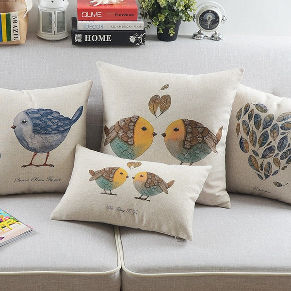 Simple Decorative Pillow Covers, Decorative Sofa Pillows for Children's Room, Love Birds Throw Pillows for Couch, Singing Birds Decorative Throw Pillows-Paintingforhome