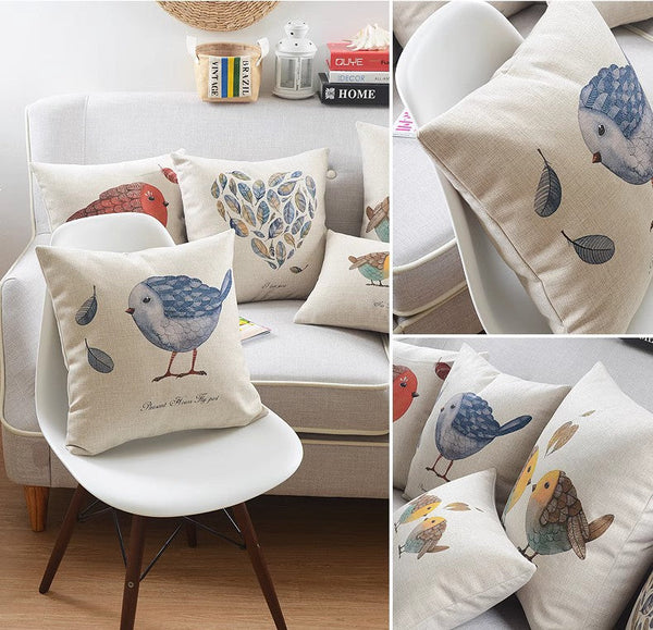 Simple Decorative Pillow Covers, Decorative Sofa Pillows for Children's Room, Love Birds Throw Pillows for Couch, Singing Birds Decorative Throw Pillows-Paintingforhome