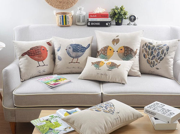 Simple Decorative Pillow Covers, Decorative Sofa Pillows for Children's Room, Love Birds Throw Pillows for Couch, Singing Birds Decorative Throw Pillows-Paintingforhome