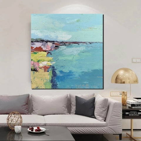 Seashore Abstract Painting, Hand Painted Abstract Painting, Extra Large Abstract Paintings on Canvas, Bedroom Wall Art Ideas, Abstract Landscape Painting-Paintingforhome