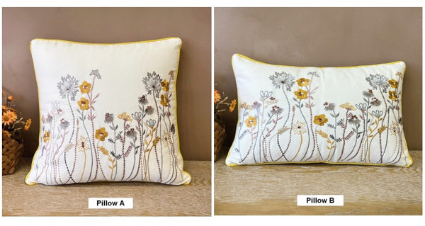 Simple Decorative Throw Pillows for Couch, Spring Flower Decorative Throw Pillows, Embroider Flower Cotton Pillow Covers, Farmhouse Sofa Decorative Pillows-Paintingforhome