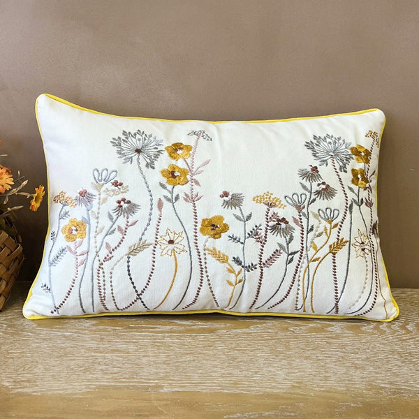 Simple Decorative Throw Pillows for Couch, Spring Flower Decorative Throw Pillows, Embroider Flower Cotton Pillow Covers, Farmhouse Sofa Decorative Pillows-Paintingforhome