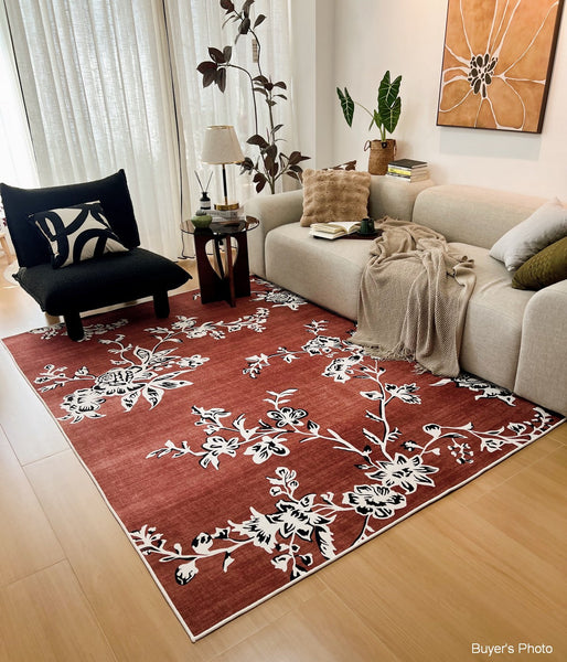 Abstract Contemporary Rugs Next to Bed, Flower Pattern Contemporary Modern Rugs, Modern Rugs for Living Room, Modern Rugs for Dining Room-Paintingforhome