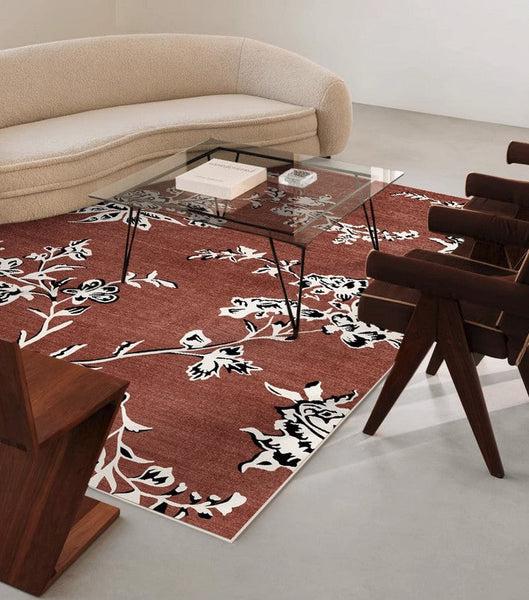 Modern Rugs for Living Room, Abstract Contemporary Rugs Next to Bed, Flower Pattern Contemporary Modern Rugs, Modern Rugs for Dining Room-Paintingforhome