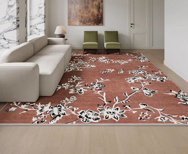 Abstract Contemporary Rugs Next to Bed, Flower Pattern Contemporary Modern Rugs, Modern Rugs for Living Room, Modern Rugs for Dining Room-Paintingforhome