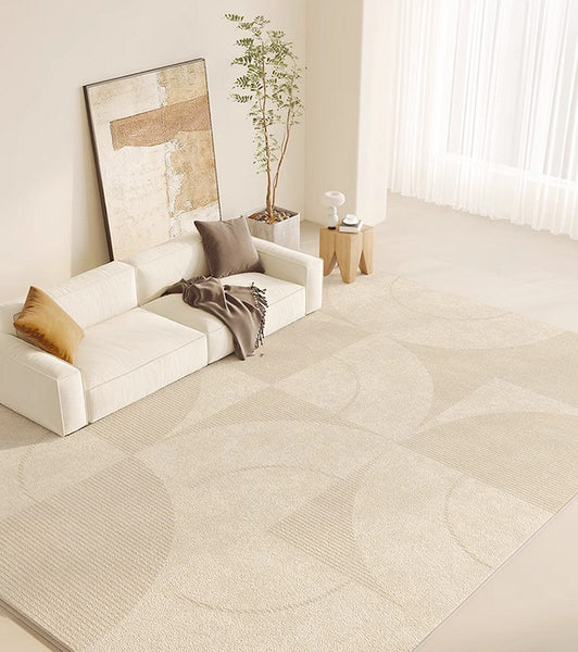 Modern Rugs under Sofa, Abstract Contemporary Rugs for Bedroom, Dining Room Floor Rugs, Modern Rugs for Office, Large Cream Color Rugs in Living Room-Paintingforhome