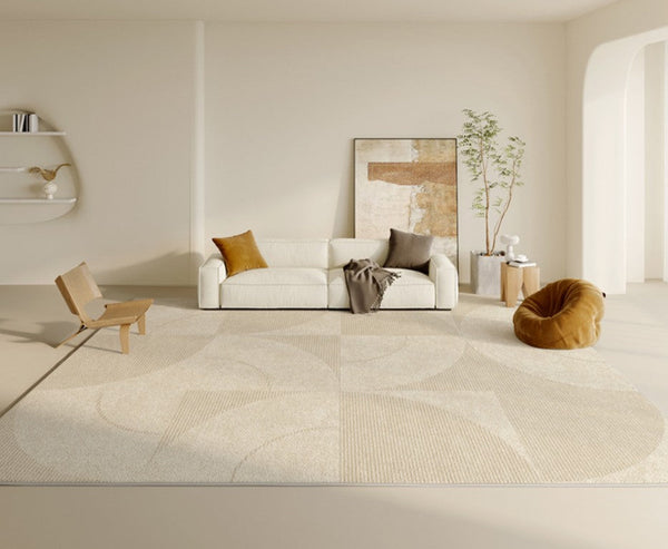 Abstract Contemporary Rugs for Bedroom, Dining Room Floor Rugs, Modern Rugs for Office, Large Cream Color Rugs in Living Room, Modern Rugs under Sofa-Paintingforhome