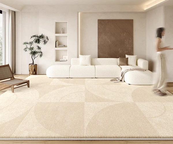 Abstract Contemporary Rugs for Bedroom, Dining Room Floor Rugs, Modern Rugs for Office, Large Cream Color Rugs in Living Room, Modern Rugs under Sofa-Paintingforhome