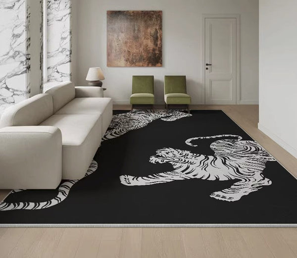 Tiger Black Contemporary Modern Rugs, Modern Rugs for Living Room, Abstract Contemporary Rugs Next to Bed, Modern Rugs for Dining Room-Paintingforhome