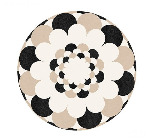 Abstract Contemporary Round Rugs under Chairs, Circular Area Rugs for Bedroom, Modern Rugs for Dining Room, Flower Pattern Modern Rugs for Living Room-Paintingforhome