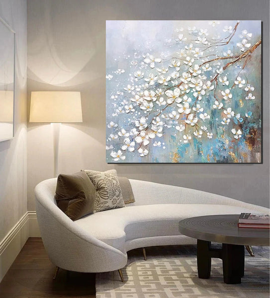 Abstract Flower Painting, Extra Large Abstract Paintings on Canvas, Hand Painted Abstract Painting, Bedroom Wall Art Ideas, Heavy Texture Painting-Paintingforhome