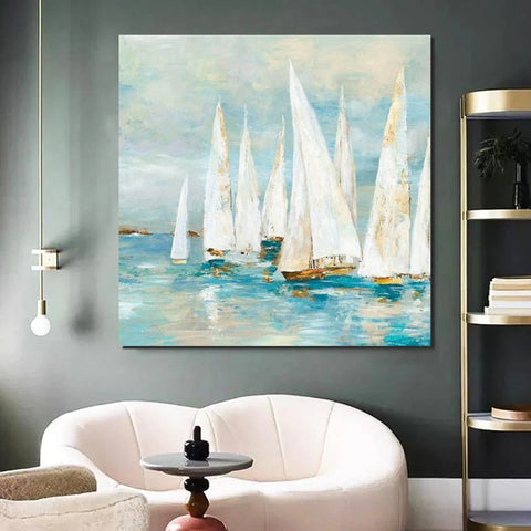 Sail Boat Painting, Hand Painted Abstract Painting, Abstract Landscape Painting, Extra Large Abstract Paintings on Canvas, Bedroom Wall Art Ideas-Paintingforhome