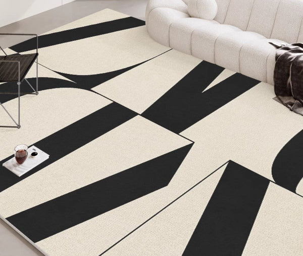 Ultra Modern Rugs for Living Room, Geometric Contemporary Rugs Next to Bed, Black Contemporary Modern Rugs, Modern Rugs for Dining Room-Paintingforhome