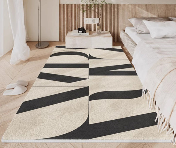 Ultra Modern Rugs for Living Room, Geometric Contemporary Rugs Next to Bed, Black Contemporary Modern Rugs, Modern Rugs for Dining Room-Paintingforhome