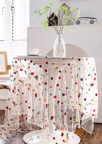 Extra Large Rectangular Tablecloth for Oval Table, Spring Flower Lace Tablecloths, Lace Embroidered Table Covers, Rectangular Table Covers for Coffee Table-Paintingforhome