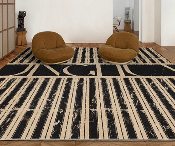 Ultra Modern Area Rug for Living Room, Contemporary Black Rugs for Dining Room, Bedroom Floor Rugs, Large Modern Floor Carpets for Office-Paintingforhome