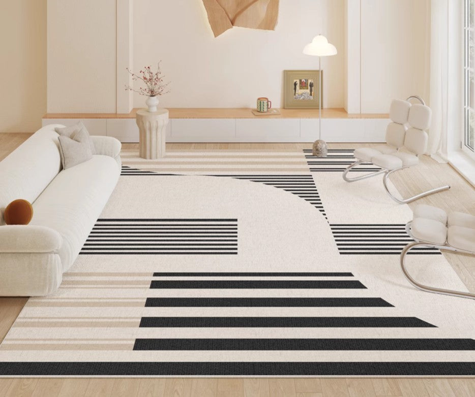 Contemporary Modern Rugs, Modern Rugs for Living Room, Black Stripe Abstract Contemporary Rugs Next to Bed, Modern Rugs for Dining Room-Paintingforhome