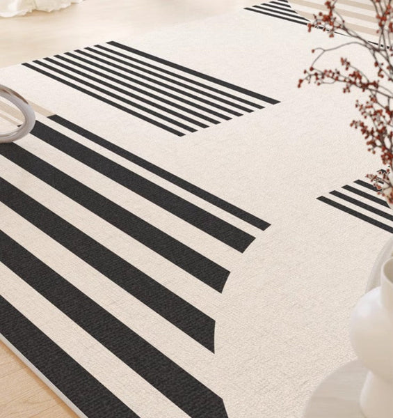 Contemporary Modern Rugs, Modern Rugs for Living Room, Black Stripe Abstract Contemporary Rugs Next to Bed, Modern Rugs for Dining Room-Paintingforhome