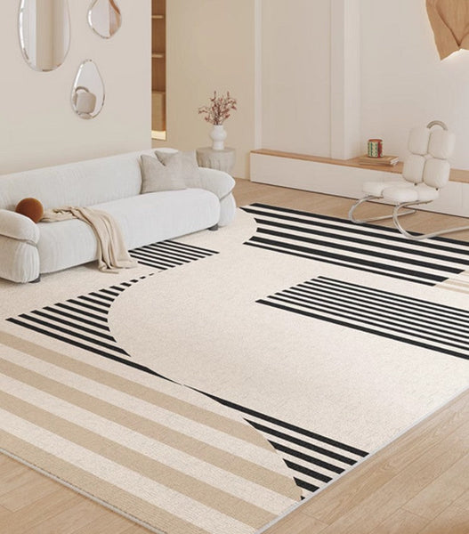 Contemporary Modern Rugs, Modern Rugs for Living Room, Black Stripe Abstract Contemporary Rugs Next to Bed, Modern Rugs for Dining Room-Paintingforhome