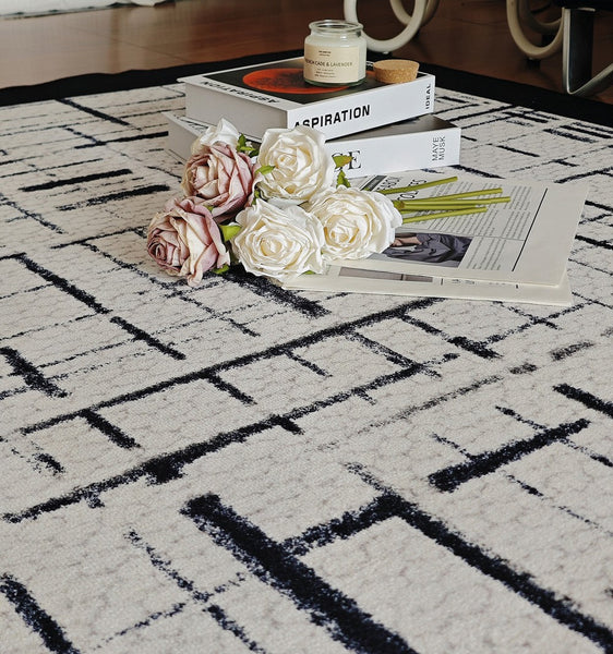 Modern Rugs for Living Room, Black Contemporary Modern Rugs, Modern Rugs for Dining Room, Abstract Contemporary Rugs Next to Bed-Paintingforhome