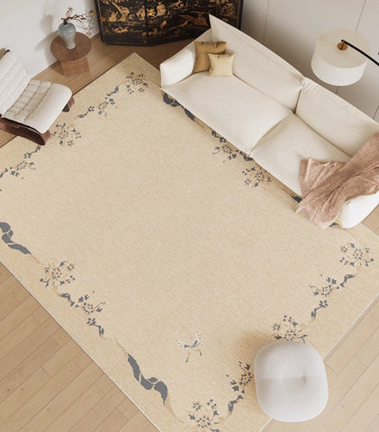 Cream Color Flower Pattern Rugs under Coffee Table, Large Modern Rugs for Bedroom, Modern Rugs for Living Room, Contemporary Modern Rugs for Dining Room-Paintingforhome