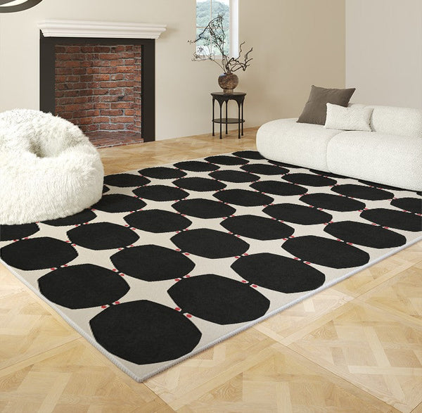 Dining Room Geometric Modern Rugs, Bedroom Modern Rugs, Black Modern Rugs for Living Room, Contemporary Modern Rugs under Coffee Table-Paintingforhome