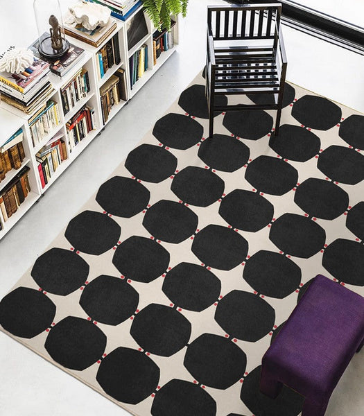 Dining Room Geometric Modern Rugs, Bedroom Modern Rugs, Black Modern Rugs for Living Room, Contemporary Modern Rugs under Coffee Table-Paintingforhome