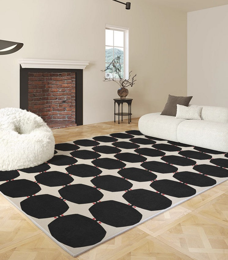 Dining Room Geometric Modern Rugs, Bedroom Modern Rugs, Black Modern Rugs for Living Room, Contemporary Modern Rugs under Coffee Table-Paintingforhome