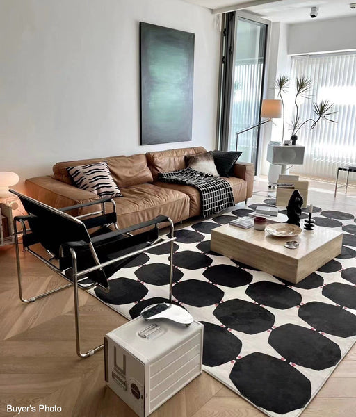 Dining Room Geometric Modern Rugs, Bedroom Modern Rugs, Black Modern Rugs for Living Room, Contemporary Modern Rugs under Coffee Table-Paintingforhome