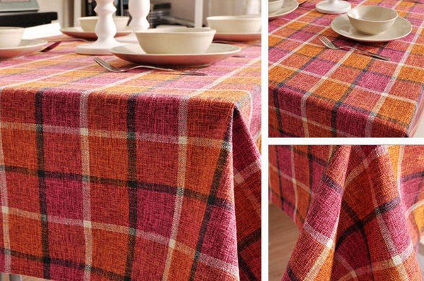 Roseo Checked Linen Tablecloth, Rustic Home Decor , Checkerboard Tablecloth, Table Cover-Paintingforhome