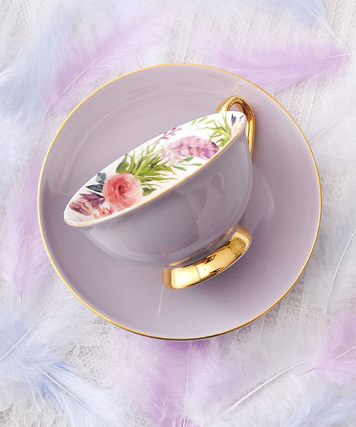 Royal Bone China Porcelain Tea Cup Set, Elegant Flower Pattern Ceramic Coffee Cups, Beautiful British Tea Cups, Unique Afternoon Tea Cups and Saucers in Gift Box-Paintingforhome