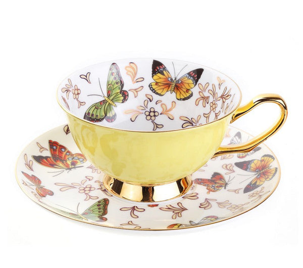 Unique Butterfly Coffee Cups and Saucers, Creative Butterfly Ceramic Coffee Cups, Beautiful British Tea Cups, Creative Bone China Porcelain Tea Cup Set-Paintingforhome