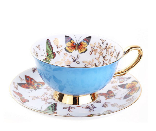 Unique Butterfly Coffee Cups and Saucers, Creative Butterfly Ceramic Coffee Cups, Beautiful British Tea Cups, Creative Bone China Porcelain Tea Cup Set-Paintingforhome