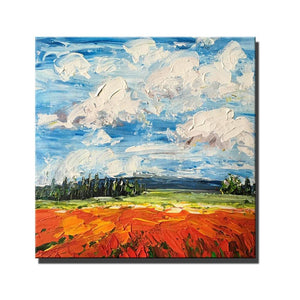 Abstract Landscape Painting, Landscape Paintings for Living Room, Red Poppy Field and Sky, Large Landscape Painting for Dining Room, Heavy Texture Painting-Paintingforhome