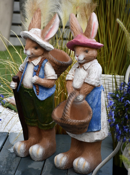 Garden Courtyard Ornaments, Large Rabbit Statue for Garden, Villa Outdoor Decor Gardening Ideas, Bunny Flowerpot, Modern Garden Sculptures-Paintingforhome