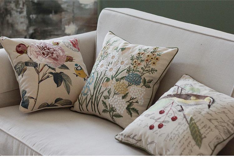 Cotton and linen Pillow Cover, Embroider Decorative Soft Throw