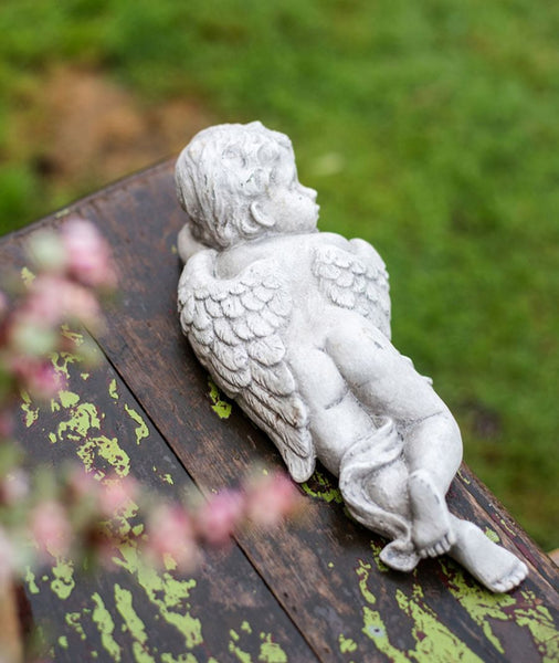 Lovely Sleeping Angel Statue for Garden, Beautiful Cute Garden Courtyard Ornaments, Unique Modern Garden Sculptures, Creative Villa Outdoor Decor Gardening Ideas-Paintingforhome