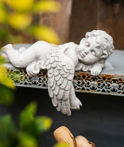 Lovely Sleeping Angel Statue for Garden, Beautiful Cute Garden Courtyard Ornaments, Unique Modern Garden Sculptures, Creative Villa Outdoor Decor Gardening Ideas-Paintingforhome