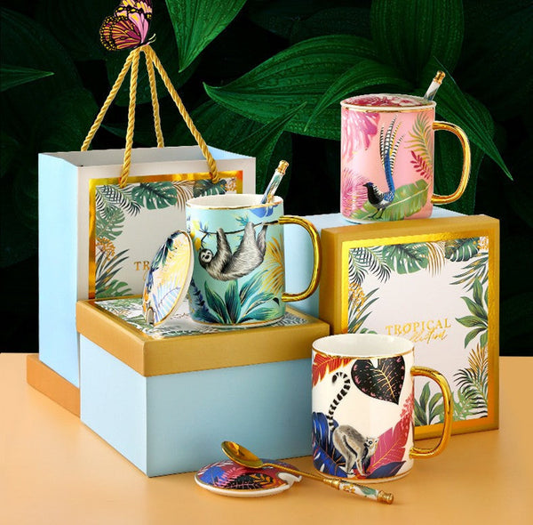 Unique Ceramic Mugs in Gift Box, Creative Porcelain Cups, Large Capacity Jungle Animal Porcelain Mugs, Large Ceramic Mugs for Office-Paintingforhome