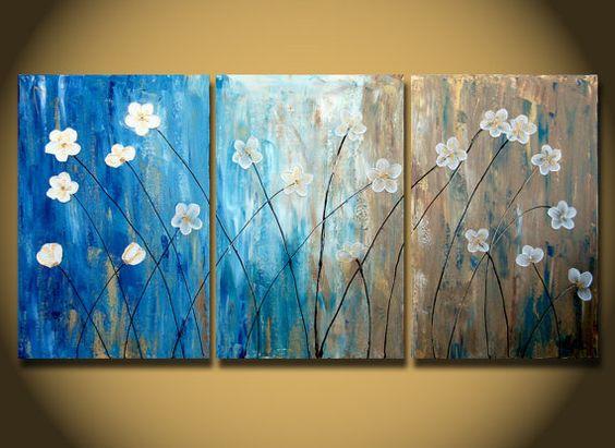 Flower Paintings, Acrylic Flower Painting, 3 Piece Wall Art, Modern Co ...