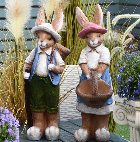 Garden Courtyard Ornaments, Large Rabbit Statue for Garden, Villa Outdoor Decor Gardening Ideas, Bunny Flowerpot, Modern Garden Sculptures-Paintingforhome