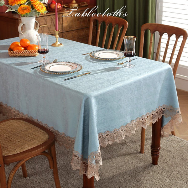 Modern Table Cover for Dining Room Table, Large Modern Rectangle Tablecloth, Square Tablecloth for Round Table, Light Blue Lace Tablecloth for Home Decoration-Paintingforhome