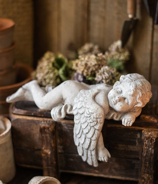 Lovely Sleeping Angel Statue for Garden, Beautiful Cute Garden Courtyard Ornaments, Unique Modern Garden Sculptures, Creative Villa Outdoor Decor Gardening Ideas-Paintingforhome