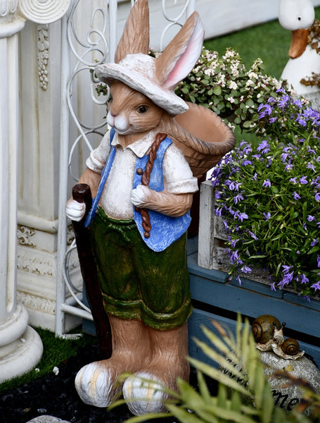 Garden Courtyard Ornaments, Large Rabbit Statue for Garden, Villa Outdoor Decor Gardening Ideas, Bunny Flowerpot, Modern Garden Sculptures-Paintingforhome