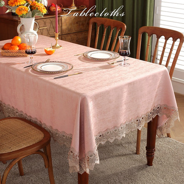 Modern Pink Table Cover for Dining Room Table, Lace Tablecloth for Home Decoration, Large Modern Rectangle Tablecloth, Square Tablecloth for Round Table-Paintingforhome